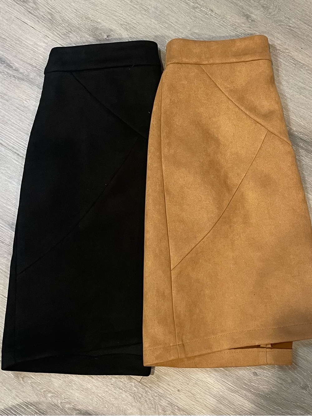Classic High-Waist Faux Suede Pencil Skirt - Black and Camel